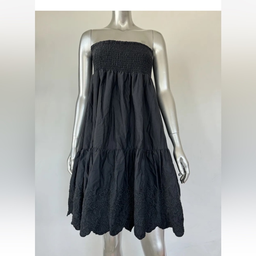 Jason Wu | NWT Embroidered Smocked Tiered Maxi Skirt / Dress/ Cover Up Black L